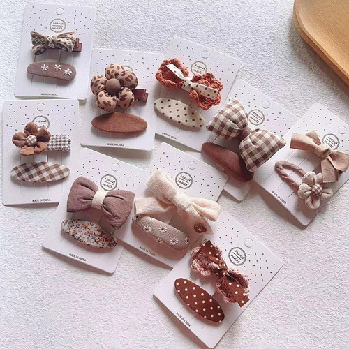Korean hair accessories children's headwear fabric flower BB clip girls side bangs clip plaid clip 2 pack hair clips