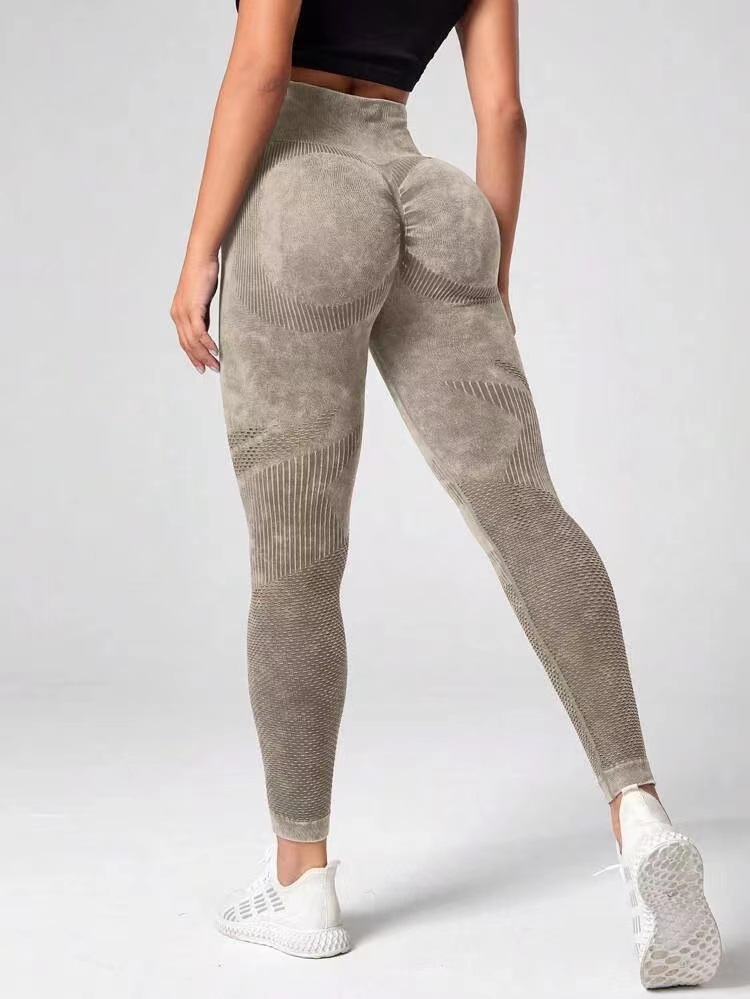 Pantalones de yoga sin costuras huecos de malla, pantalones de fitness de cintura alta, glúteos, lavado de mujer, deportes, esculpir el cuerpo, melocotón ajustado
