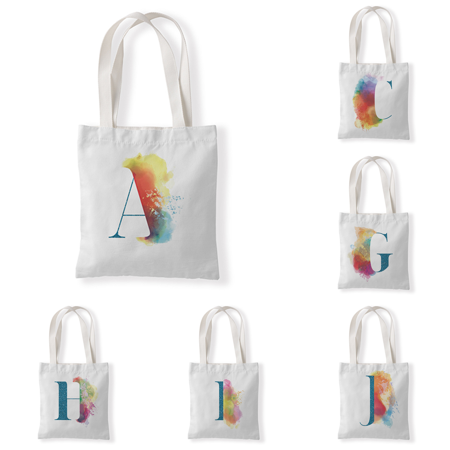 字母图案单肩斜跨帆布包休闲零钱袋文艺手提购物礼品袋印logo