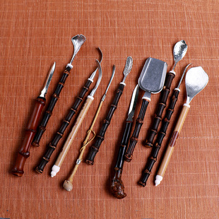 Purple Bamboo Whip Handle Pure Tin Tea Scoop Tea Shovel Tea Ceremony Accessories Bamboo Products Crafts Tea Set Tea Powder Spoon Bamboo Root