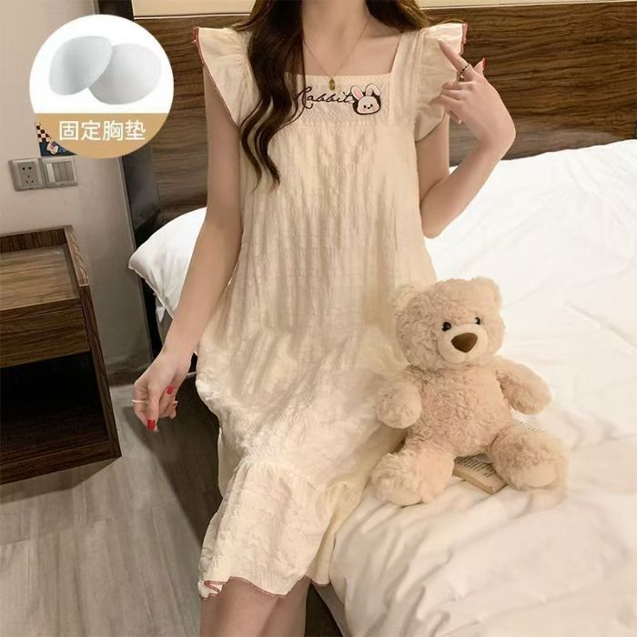 Camisón transfronterizo con almohadilla para el pecho para mujer verano nuevo estilo pequeño volador con almohadilla para el pecho pijama de alto valor lindo servicio a domicilio de dibujos animados