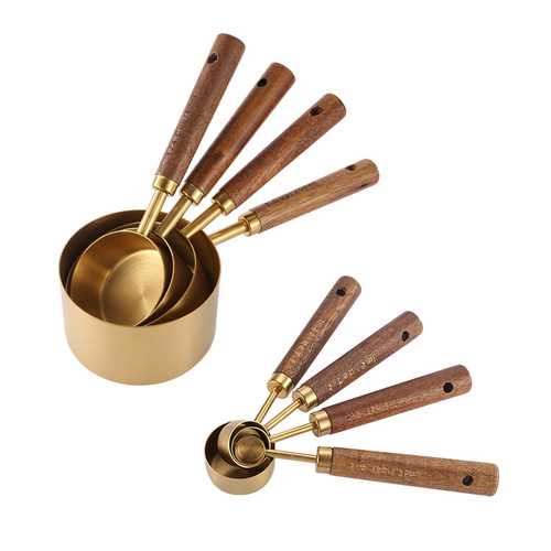 Stainless steel golden measuring spoon measuring cup Hu Xiangsi handle with scale seasoning eight-piece set coffee roasting tool measuring spoon