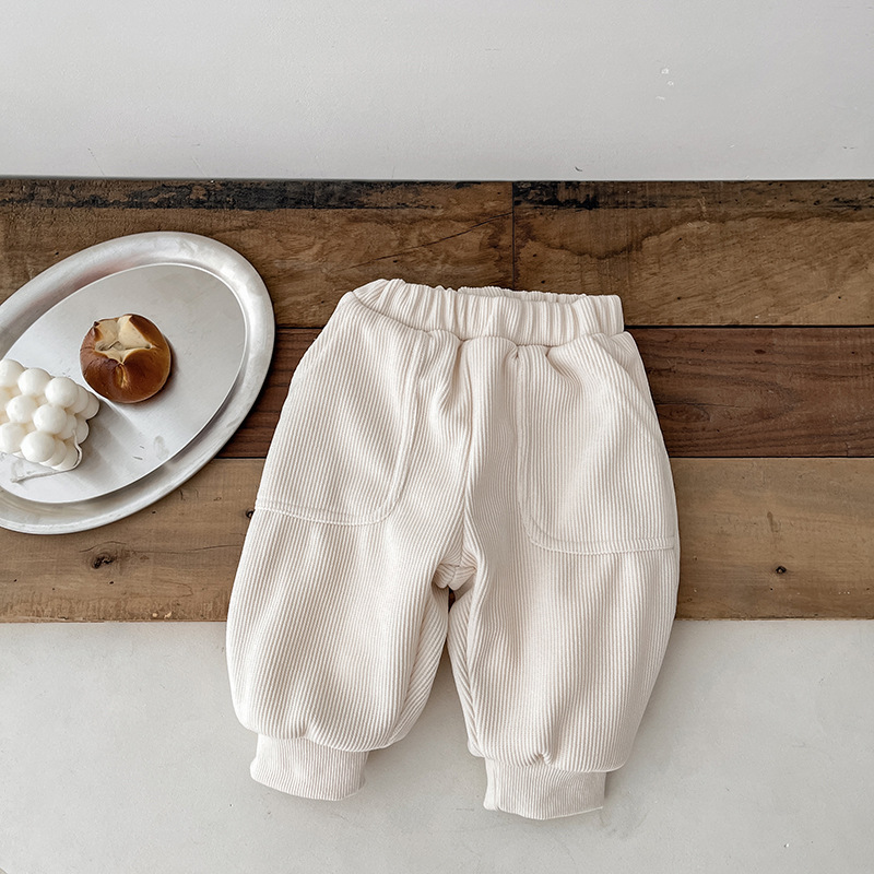 INS pantalones de bebé Otoño e Invierno estilo coreano bebé atado al tobillo forrado de lana engrosado pantalones casuales Invierno Pantalones cálidos para niños moda