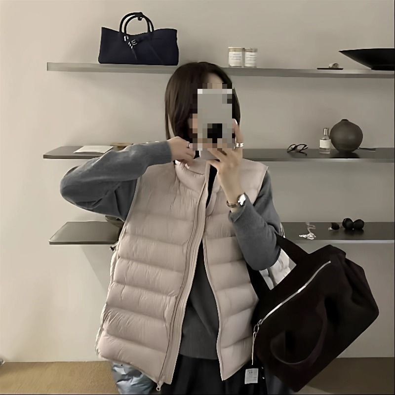 90 White Duck down Korean Style Stand Collar Ribbed down Vest for Women, Short Style, 2026 Spring and Winter New Loose and Stylish Jacket