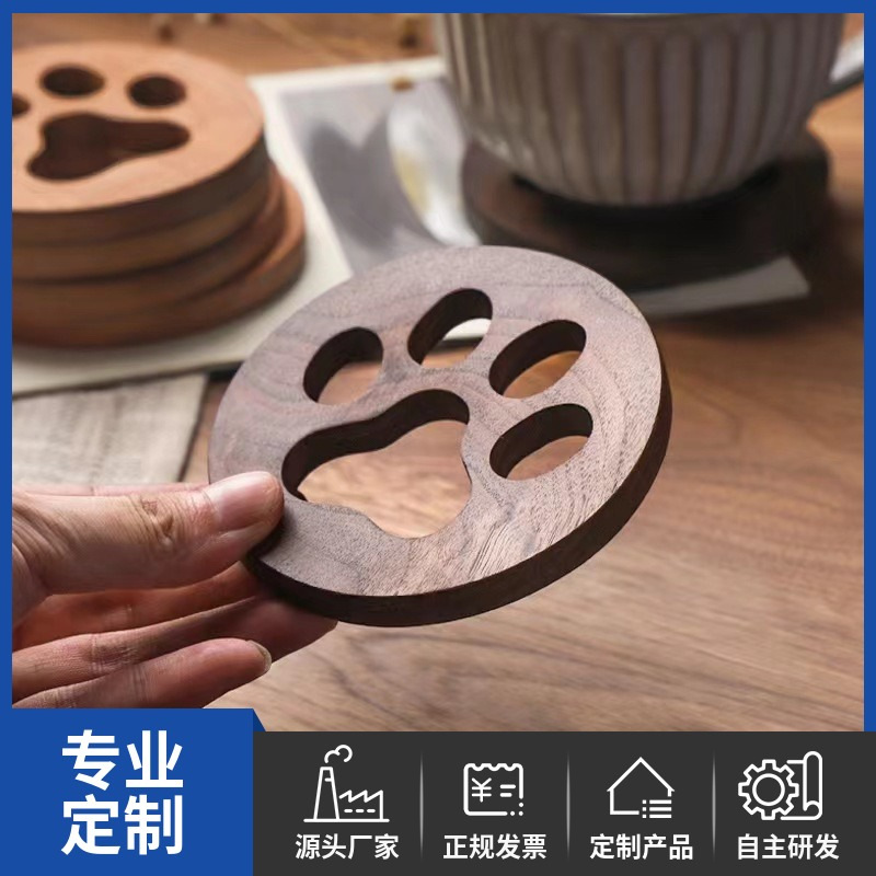 Creativa nuez negra madera sólida hueco garra de gato adorable taza de té japonesa taza de madera aislante taza de regalo taza de té