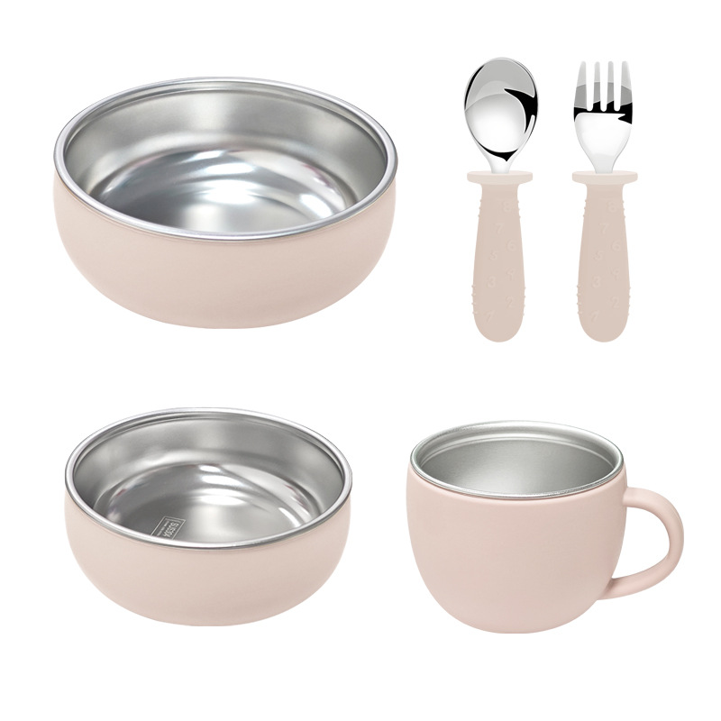Amazon desmontable plato de comedor para bebés y madres tazón de silicona cuchara horquilla 304 acero inoxidable conjunto de plato de comedor infantil