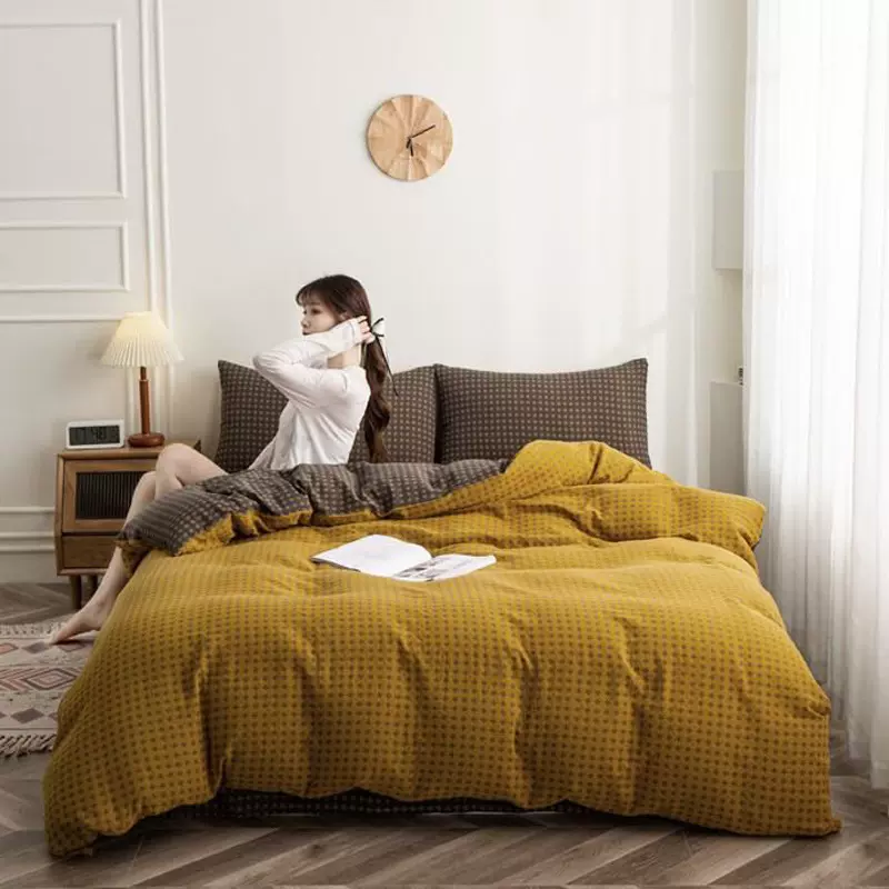 A类复古双层纱全棉四件套纯棉提花纱布简约床上用品套件工厂批发