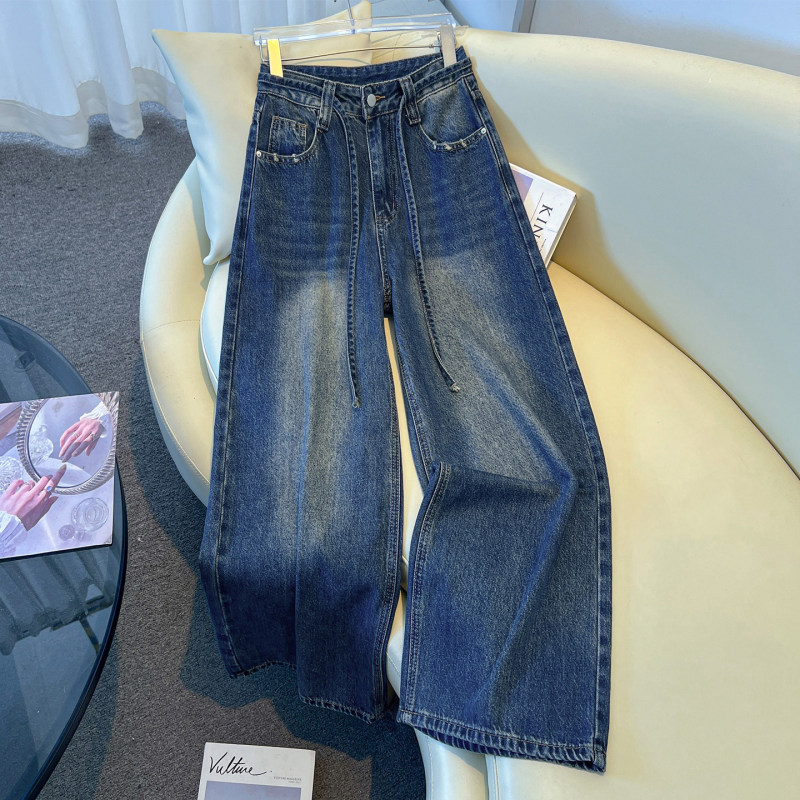 Unique and super stylish blue high-waisted loose wide-leg jeans for women, 2026 autumn new straight-leg pants for petite figures Unique and super stylish blue high-waisted loose wide-leg jeans for women, 2026 autumn new straight-leg pants for petite figures