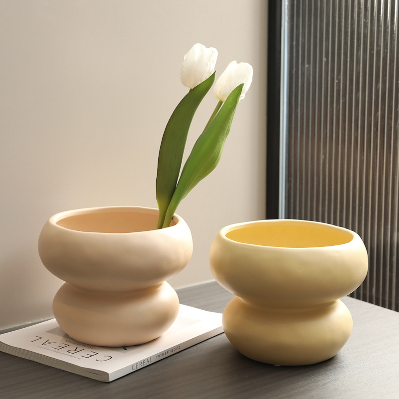 Creative cream style large diameter ceramic vase home simple living room desktop flower arrangement dried flower decorative ornaments wholesale
