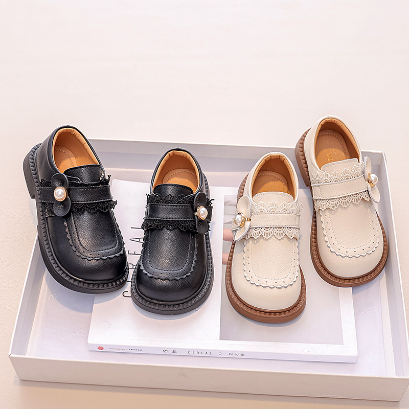 Daifa girls' shoes Children's genuine leather princess shoes 2023 new baby Autumn black leather shoes British single-layer shoes