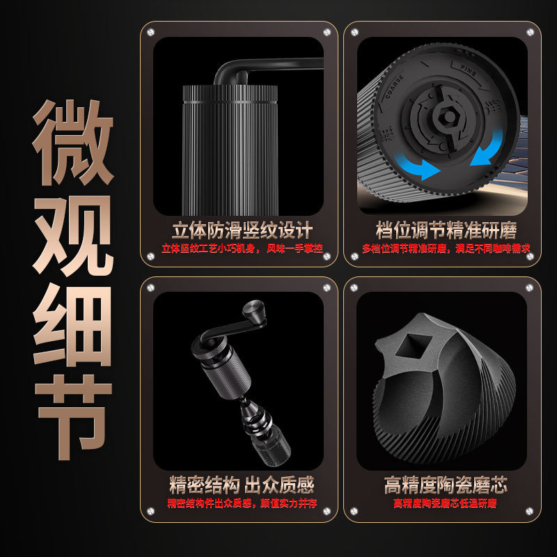 跨境手动咖啡磨豆机可调节手摇咖啡机易清洗咖啡研磨器便携磨粉器|undefined