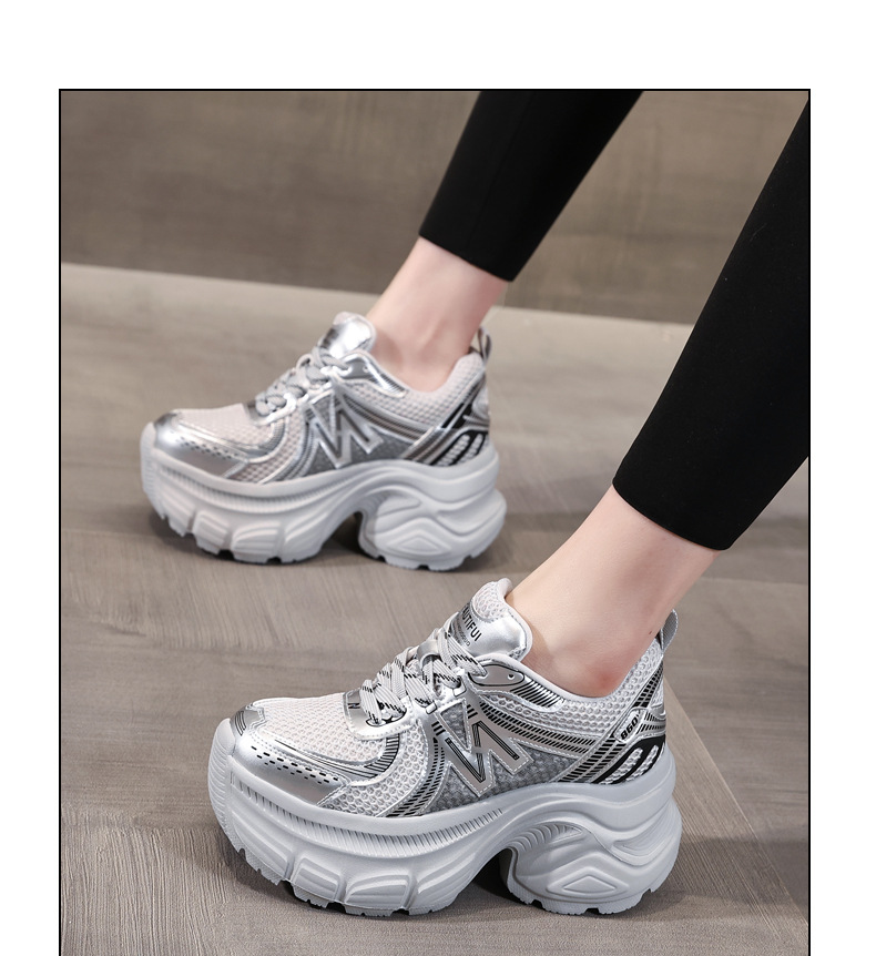 Giày thể thao nữ đế dày tăng chiều cao lưới thoáng khí phong cách chunky — Màu trắng chi tiết 12