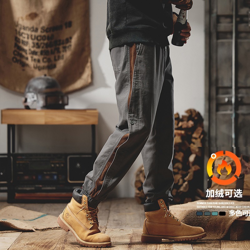 American-Style High-End Fleece-Lined Cargo Pants for Men, Autumn and Winter Trendy Brand, Loose Jogger Design, Stylish and Trendy Casual