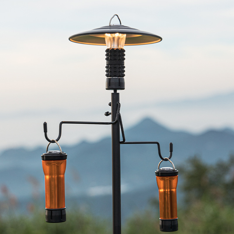Outdoor Camping Light Stand Aluminum Pole Double Hook Camping Lantern Rack Foldable Outdoor Camping Gear