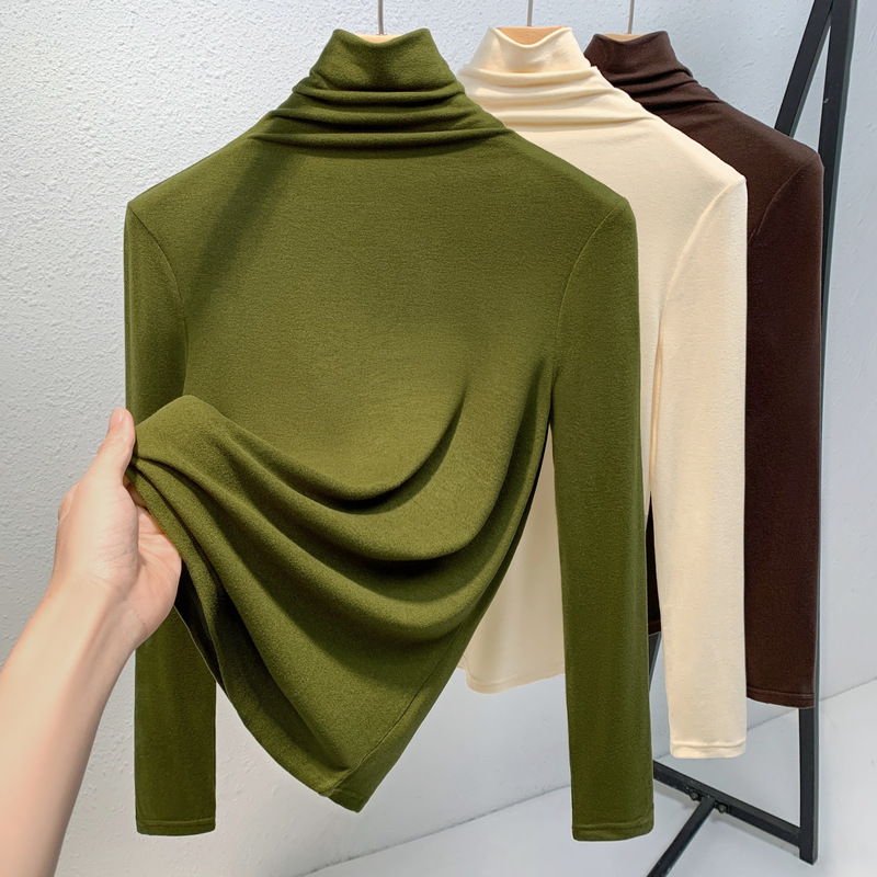 Mujeres cuello alto terciopelo bottoming camisa 2023 nuevo color sólido de las mujeres aminoácidos piel inferior ropa caliente interior calefacción superior image 4