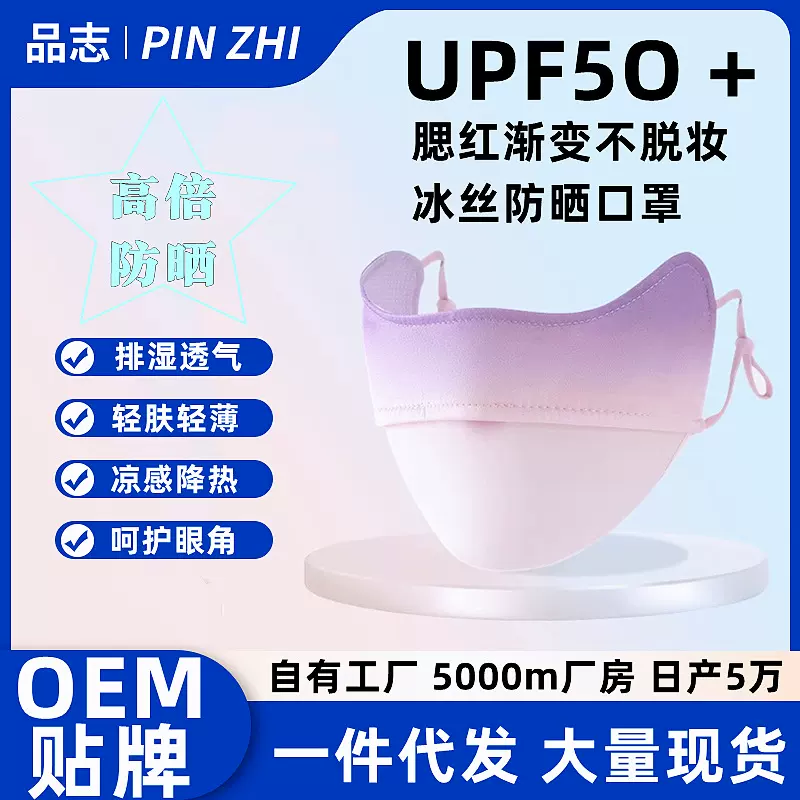 防晒口罩腮红护眼角3d立体开车防紫外线夏季冰丝渐变薄款遮阳面罩