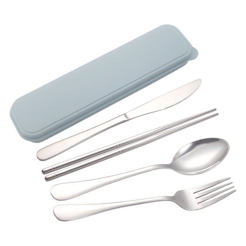 Cross-Border Stainless Steel Cutlery Box Four-Piece Set Portable Student Spoon and Chopsticks Set Outdoor Travel Steak Knife, Fork and Spoon Gift