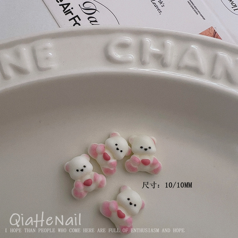梦幻可爱小熊爱心腮红蝴蝶结美甲饰品嘟嘟熊树脂穿戴指甲装饰配件|undefined