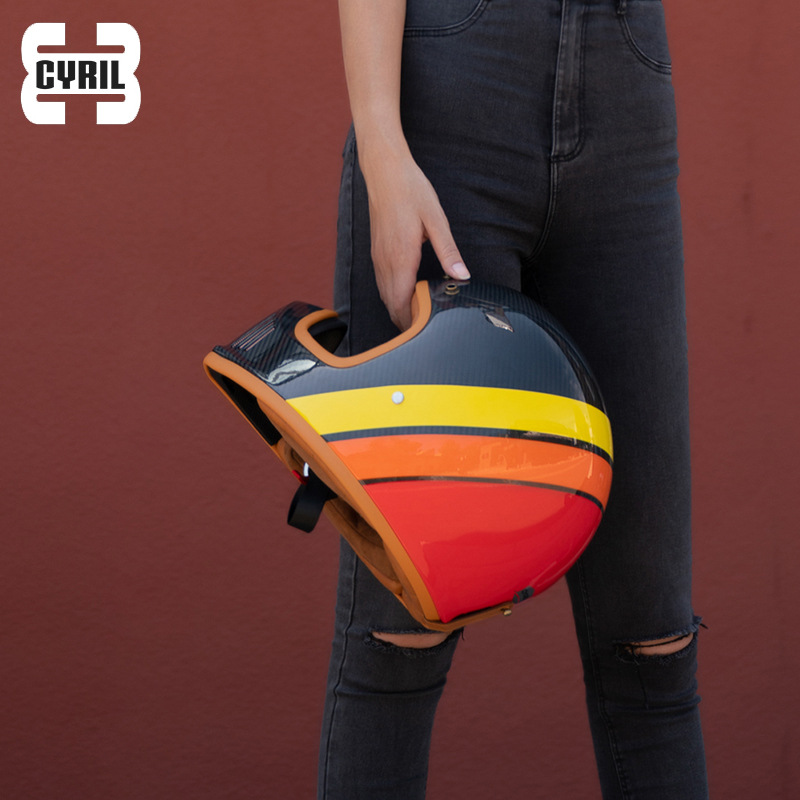 Cyril Celo fibra de carbono casco de la motocicleta casco vintage cuatro estaciones hombres y mujeres motocicleta ultra ligero casco completo f380