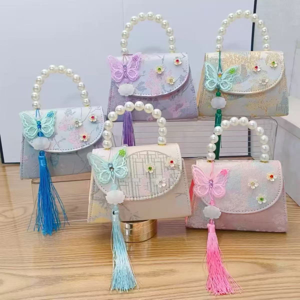 Bolsos infantiles de alto nivel, exquisitos antiguos, bolsos de cambio de niña, bolsos de mano de perlas de princesa, bolsos de almacenamiento