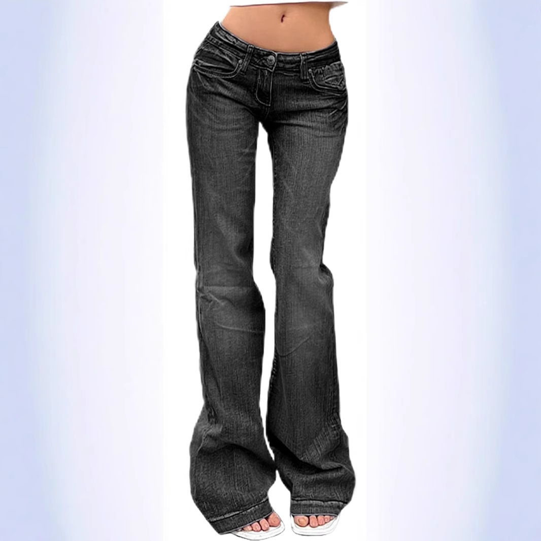 Europäische und ausländische Handelswaren, amerikanische Retro-Hot-Girl-Schlaghosen, schmal geschnittene Stretch-Denim-Damenhosen_voghion.com