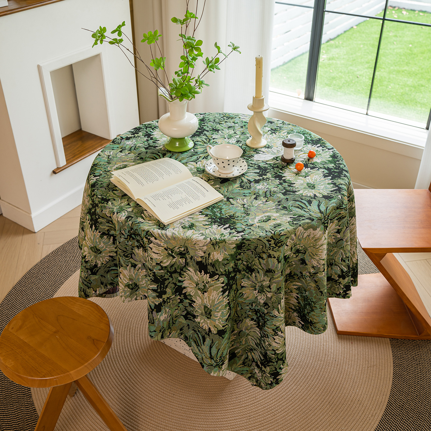 American Country-Style Retro Cotton and Linen Floral Tablecloth, Coffee Table Cloth, High-End Thick Jacquard Table Mat Cover Cloth