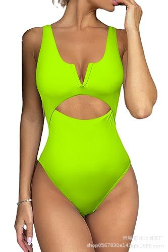 2023 traje de baño de una pieza de vientre de Amazon traje de baño de cintura alta hueco para mujer slim fit image 17