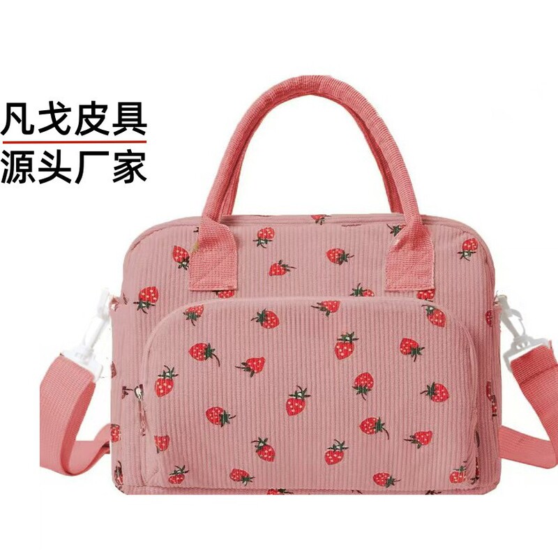 Casual and Fashionable Strawberry Plaid Print Lunch Bag Student Multifunctional Large Capacity Casual Bento Bag Picnic Bag