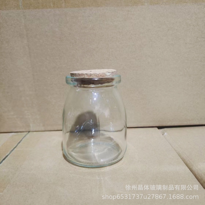 卸売り100mlガラス布丁瓶厚手牛乳カップ耐高温ヨーグルト瓶木栓ガラス瓶許瓶瓶