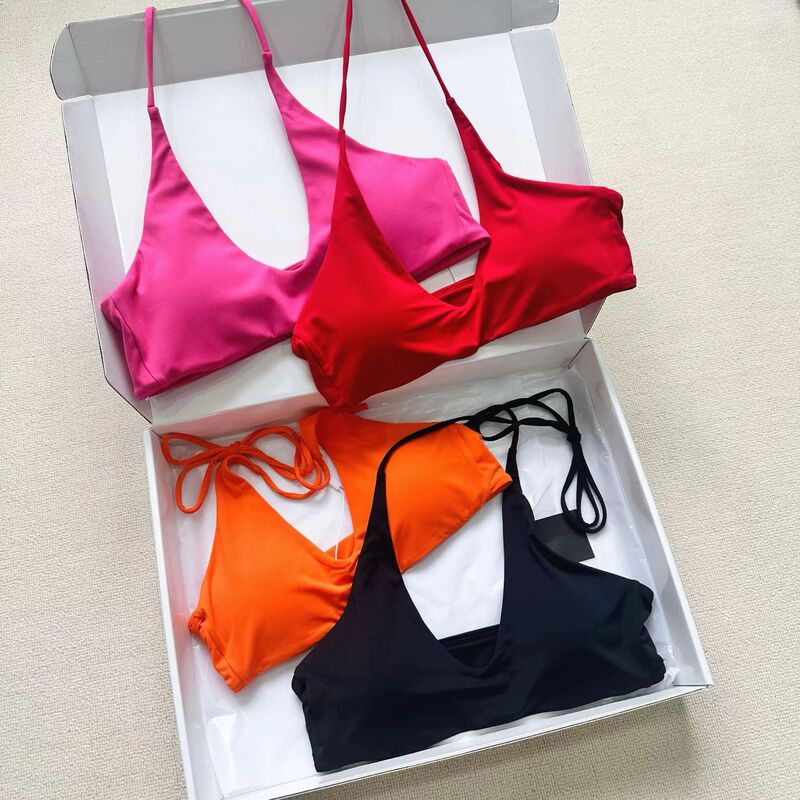 Niche Ra* Large U-Neck Halter Tie Yoga Bra Summer Bright Color Layered Push-Up Tank Top