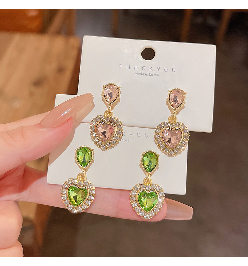 Fashion Heart Shape Alloy Plating Inlay Rhinestones Drop Earrings 1 Pair