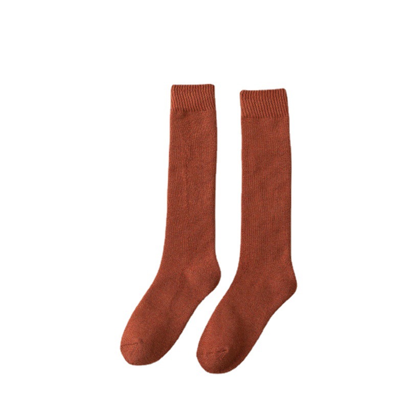 Largos calcetines de las mujeres Terry calcetines de la pantorrilla del otoño y del invierno toalla gruesa forrada de lana calcetines calientes de la pantorrilla del color sólido de la rodilla-longitud