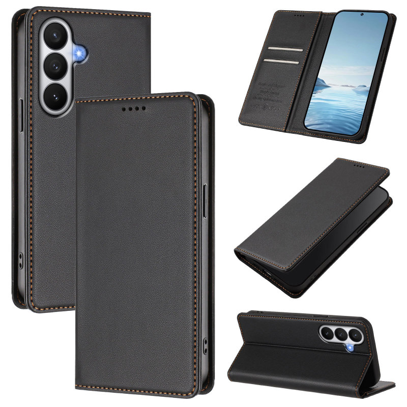 Suitable for Samsung S26 Edge Leather-Textured Strong Magnetic Flip Cover Case S25 Fe Dual Card Slot Protective Case Suitable for Samsung S26 Edge Leather-Textured Strong Magnetic Flip Cover Case S25 Fe Dual Card Slot Protective Case
