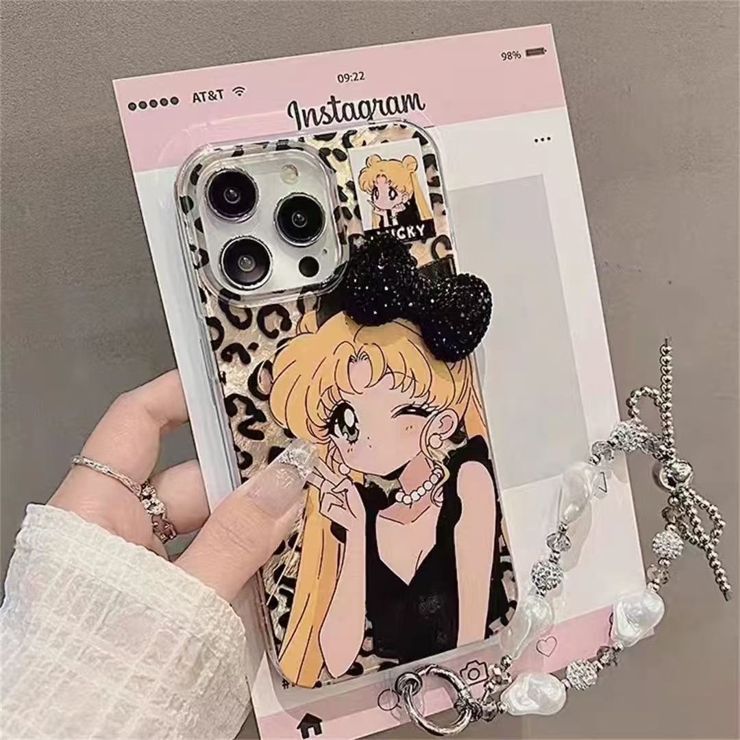 Pulsera irregular lazo negro estampado de leopardo hermosa niña ls