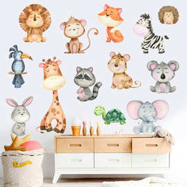 卡通动物长颈鹿狮子猴子幼儿园教室墙壁上布置装饰儿童房自粘墙贴
