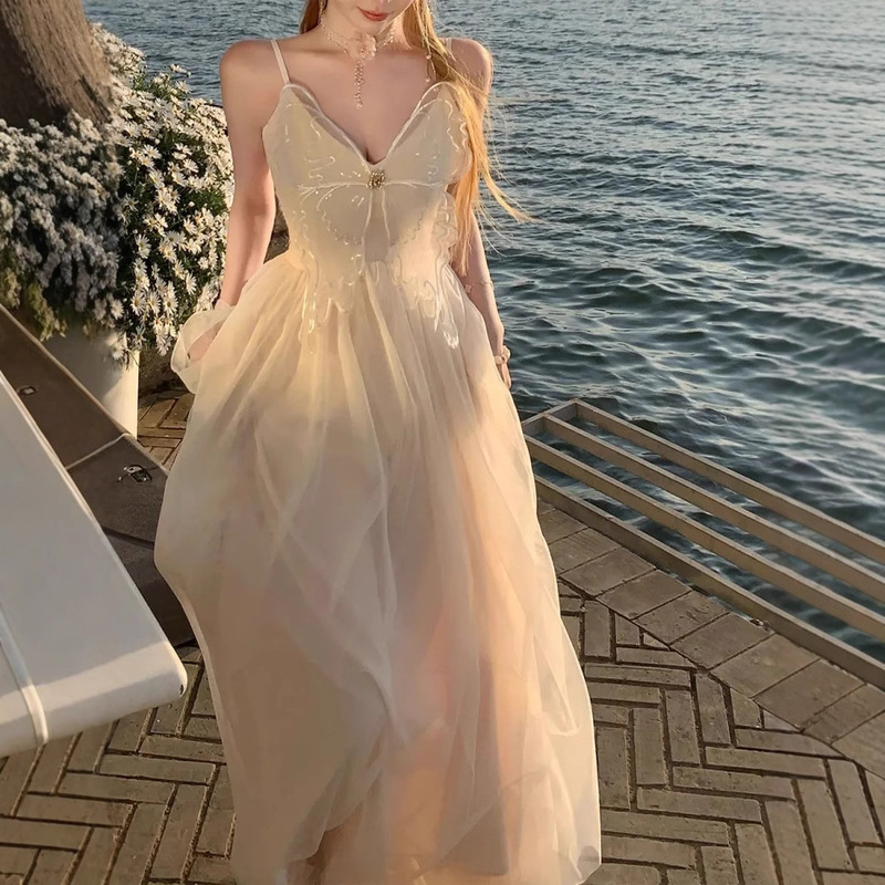 Catyears Cat Year Evening Lan Butterfly Dream ~ French Sling Dress Xia Chun Wants Bow Mesh Vacation dress Catyears Cat Year Evening Lan Butterfly Dream ~ French Sling Dress Xia Chun Wants Bow Mesh Vacation dress