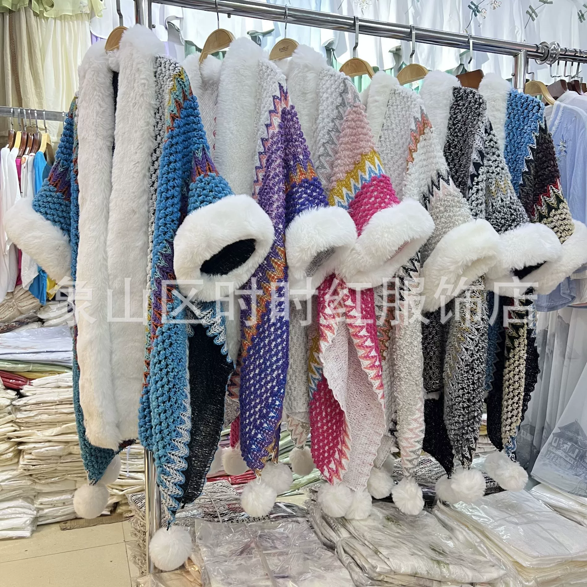 Шаль из искусственного меха кролика осень и зима новый вязаный в этническом стиле висит мяч меховой воротник Сплит накидка теплая шаль для путешествий фото