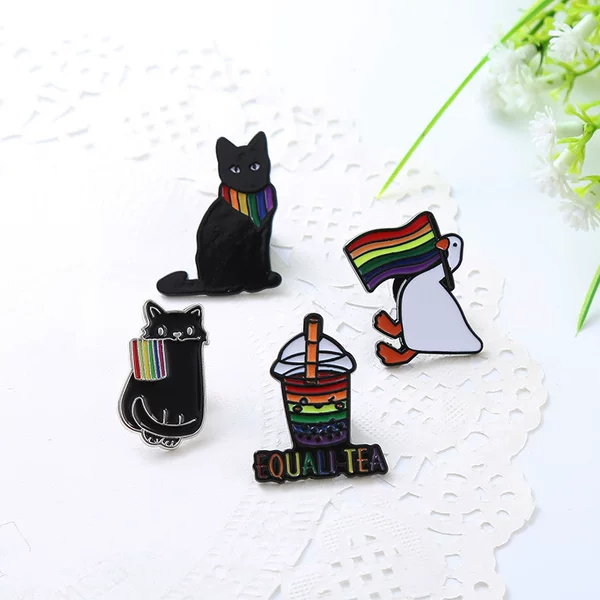 Cross-Border Animal Brooch Cartoon Cute Rainbow-Colored Black Cat Duck Drink Cup Medal Clothing Bag Hat Alloy Badge