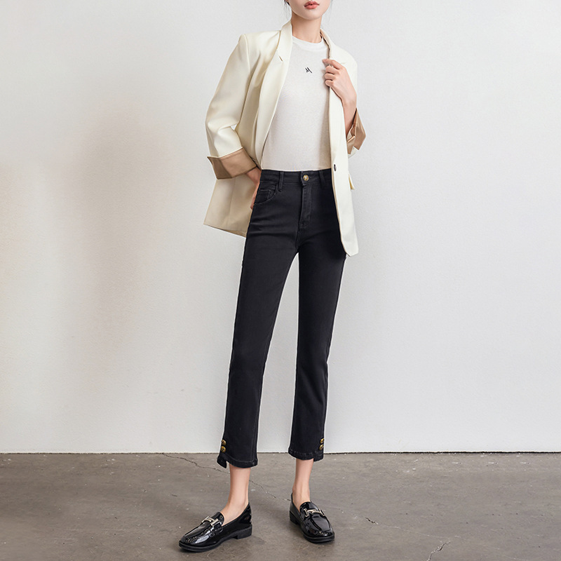 Spring and Summer New Arrival Slima Jeans Women's Casual All-match Nine-point Stretch Foot Buckle Nine-point Denim Flared Pants for Women