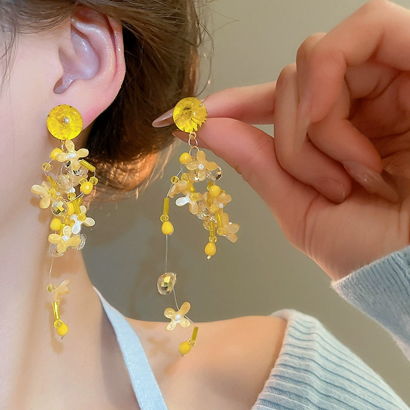 Серьги — коллекция модной желтой Fresh, цветы и минималистичные стили, гипоаллергенные штифты