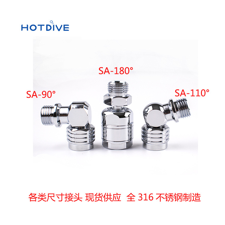 HOTDIVE buceo de espalda mosca chaqueta lateral colgante adaptador de cabeza secundaria 90 grados 110 grados 360 grados conector de cobre 9/1