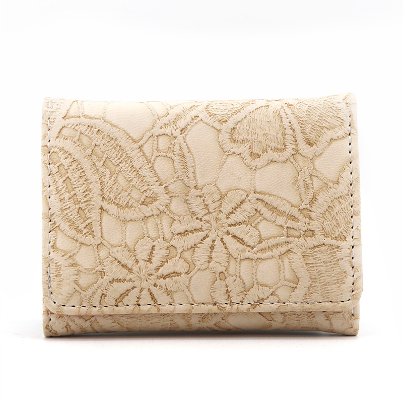 Nuevo tres veces bolso vintage de imitación de encaje de cuero monedero exquisito lindo pequeña cartera femenina tarjeta de Efectivo bolsa integrada