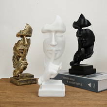 跨境沉默是金扭曲人脸面具雕塑家居展柜桌面装饰欧式创意树脂摆件