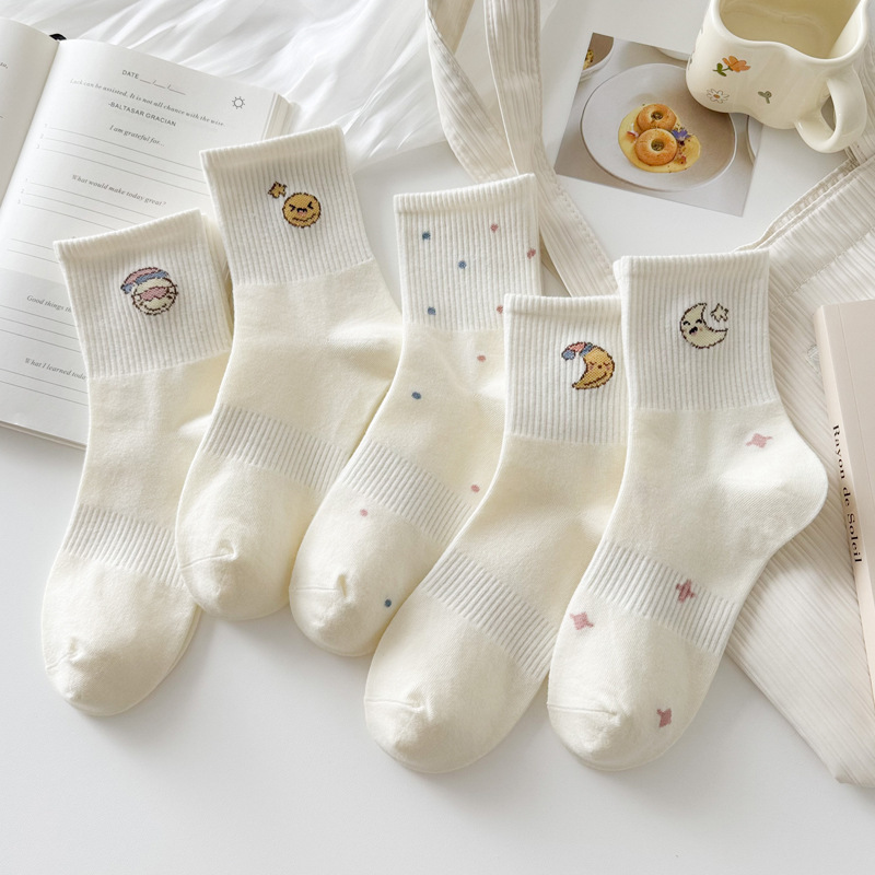 Socks Women's Autumn and Winter Mid-tube Socks Original Star Cute Cartoon Korean Style Academic Style Original Internet Popular Instagram Style Trendy