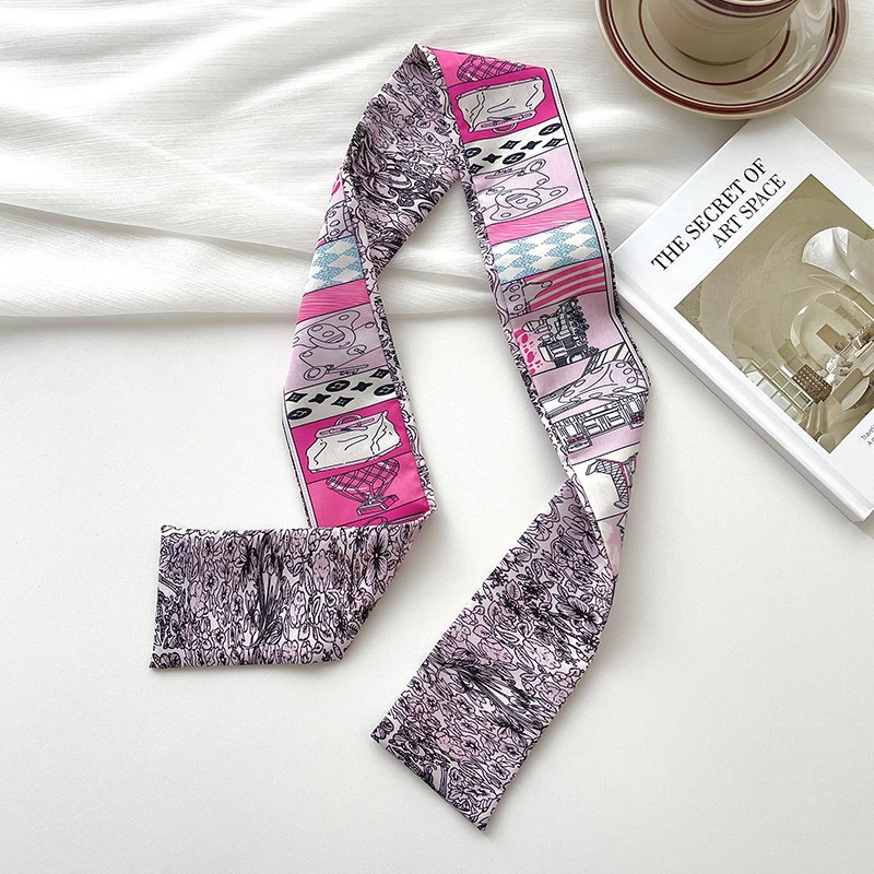 Bufandas de seda delgadas y largas para mujeres primavera y verano multifuncional bolsas de pelo atadas de pañuelo decorado correa de pelo tocado de correa