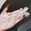 Silver needle, beads from pearl, earrings with bow, design cloth, silver 925 sample, European style, internet celebrity