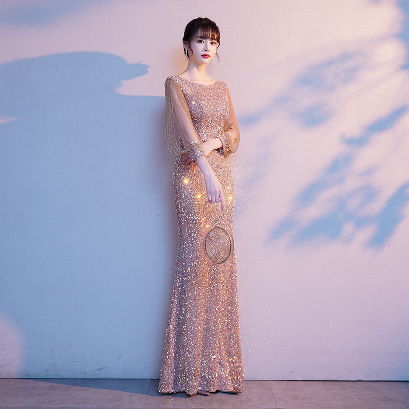Vestido de noche de sirena para mujer, primavera 2025, elegante vestido de lentejuelas para banquete, actuación, presentadora, estilo ajustado. image 3