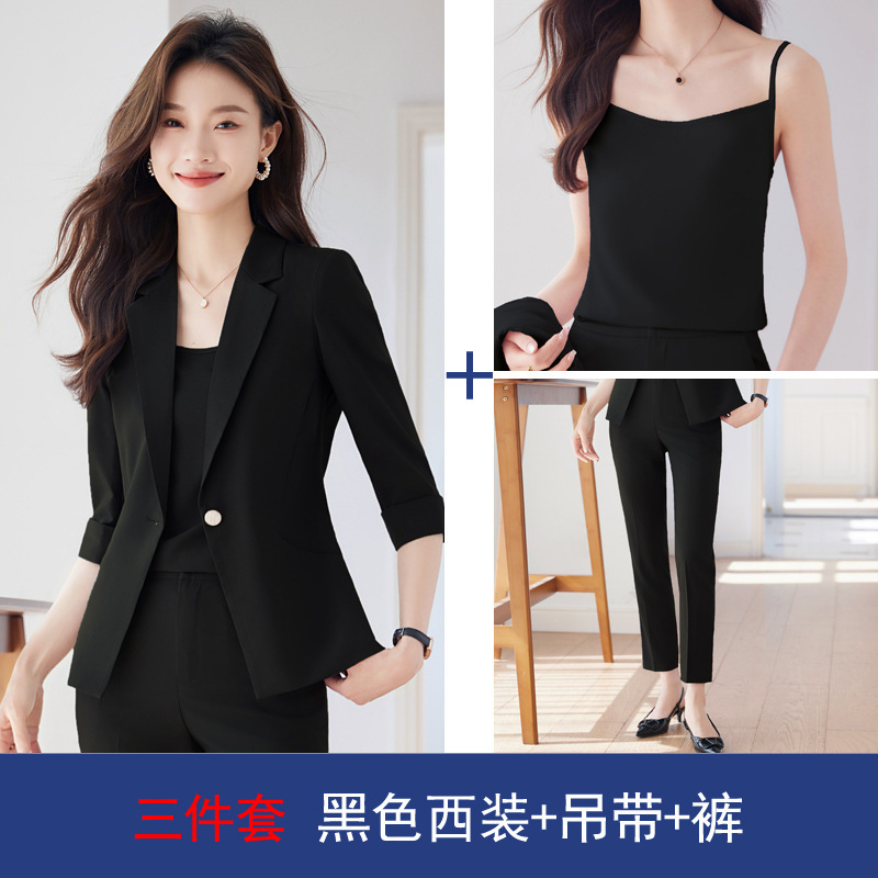女性用夏の小さなブレザー、薄手で高級感のある七分袖、プロフェッショナルウェア、カジュアルなミッドスリーブスーツ、作業服|undefined