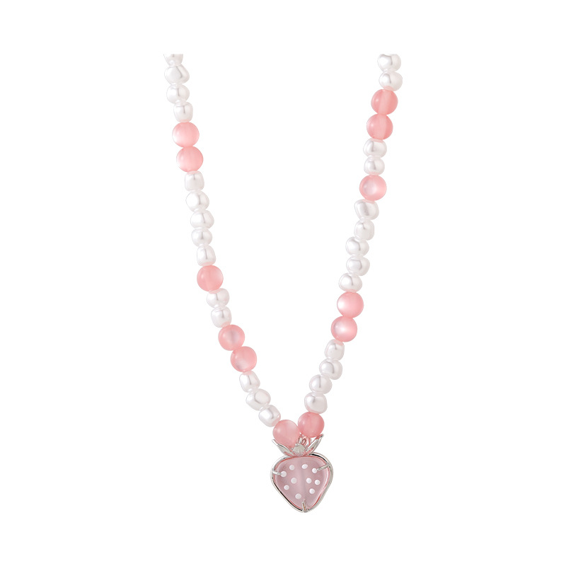 Fashion Summer Sweet Fruit Pearl Necklace Strawberry Pendant Earrings Women display picture 6