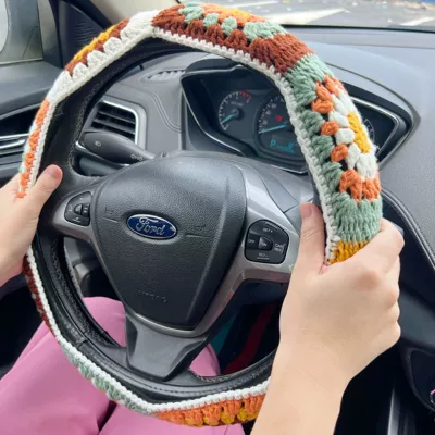 Cross-Border Car Interior Handmade Steering wheel cover - orange-flower-steering-wheel-cover-1pcs-36-40cm